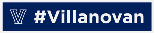 medium #Villanovan tag with "V" logo